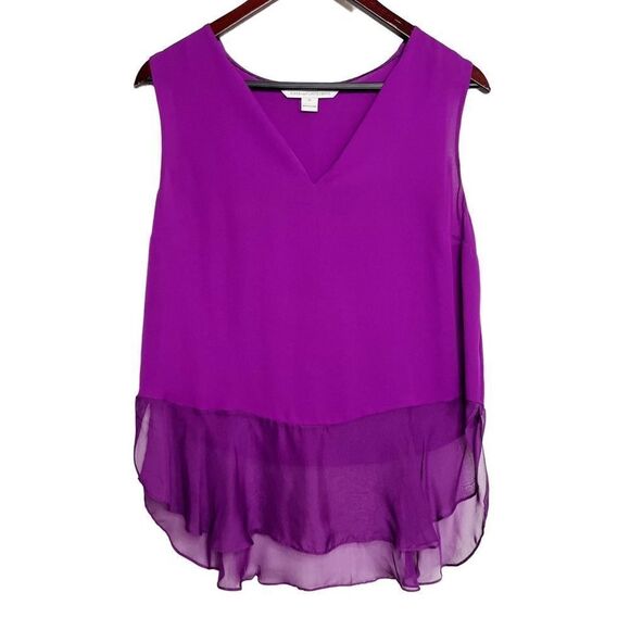 Diane Von Furstenberg High Neck Keyhole Sleeveless Blouse Purple Size Medium - Picture 1 of 5